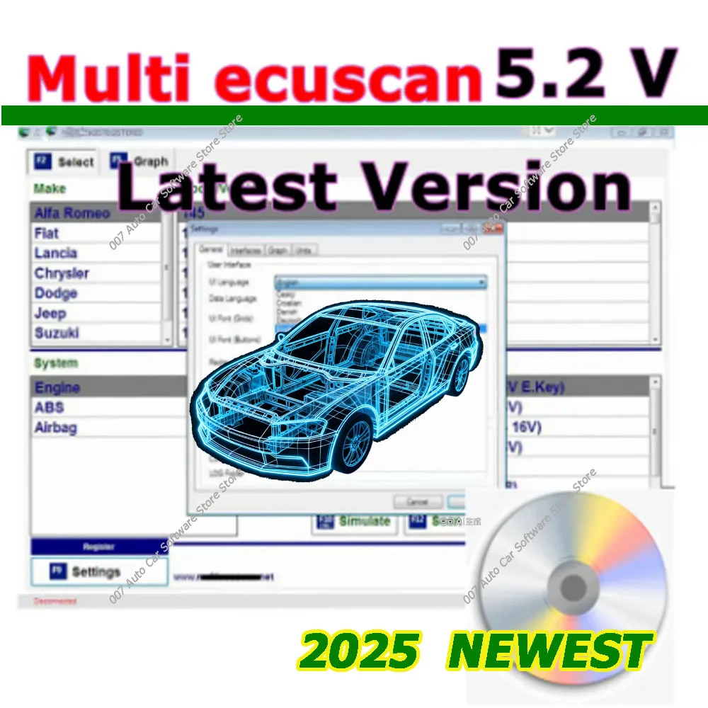 برنامج الماسح الضوئي Multiecuscan V5.2 لشركة فيات كرايسلر دودج جيب سوزوكي أداة تشخيص 2025 رائجة البيع Multiecuscan 5.2