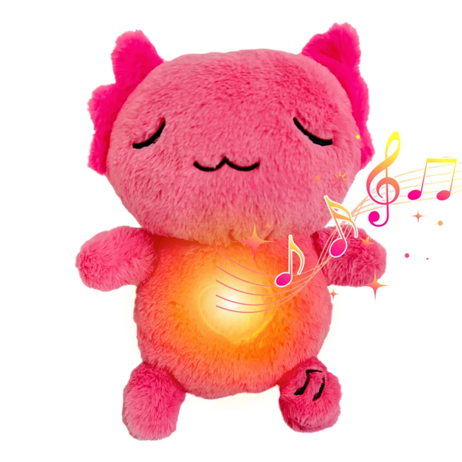 Breathing music and light-up salamander doll dog plush toy, four-speed adjustment switch, helpful for sleep and home decoration