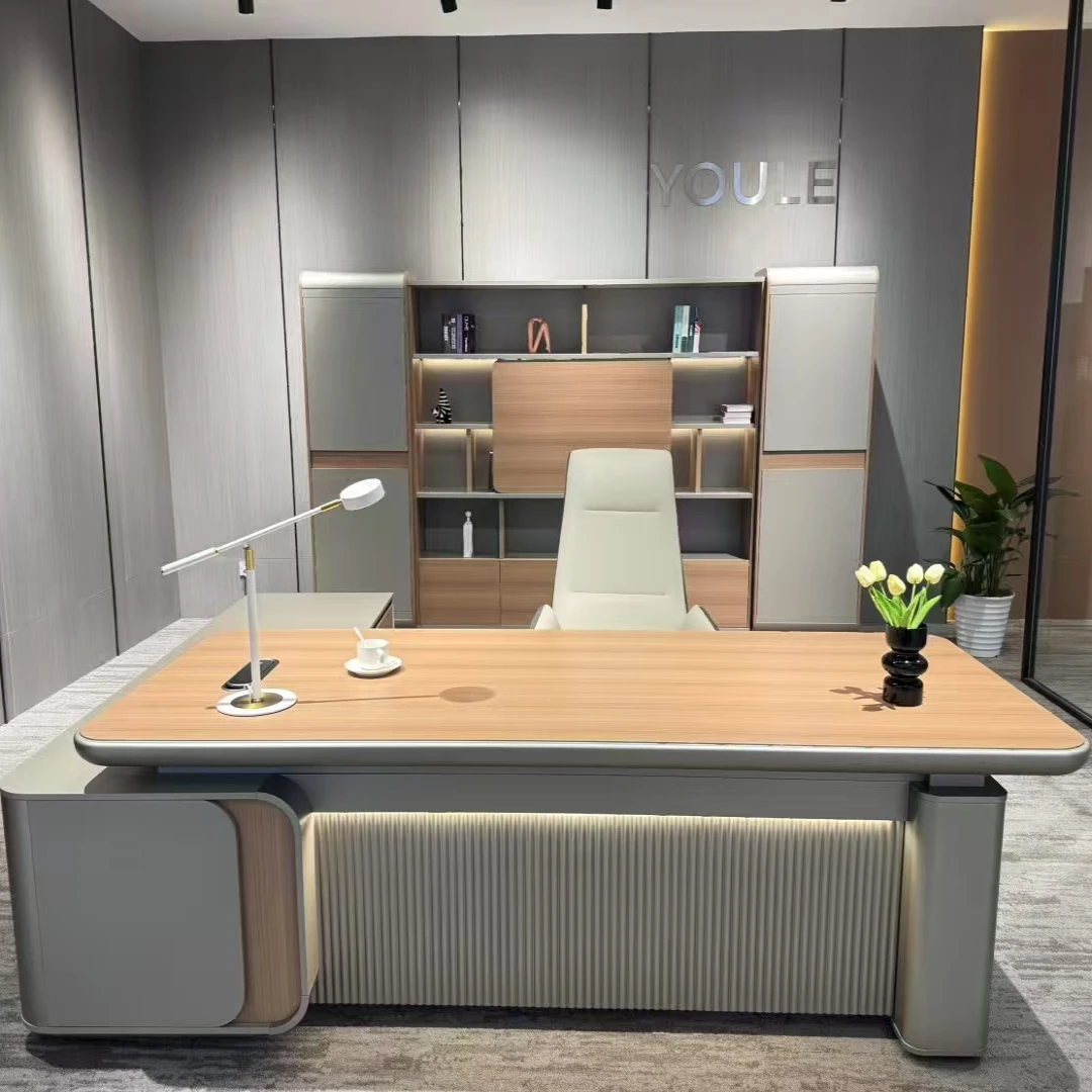 

Boss Executive Office Desk and Chair Set Modern Wooden Panel L-Shaped High-End Luxury Commercial Furniture Contemporary Office