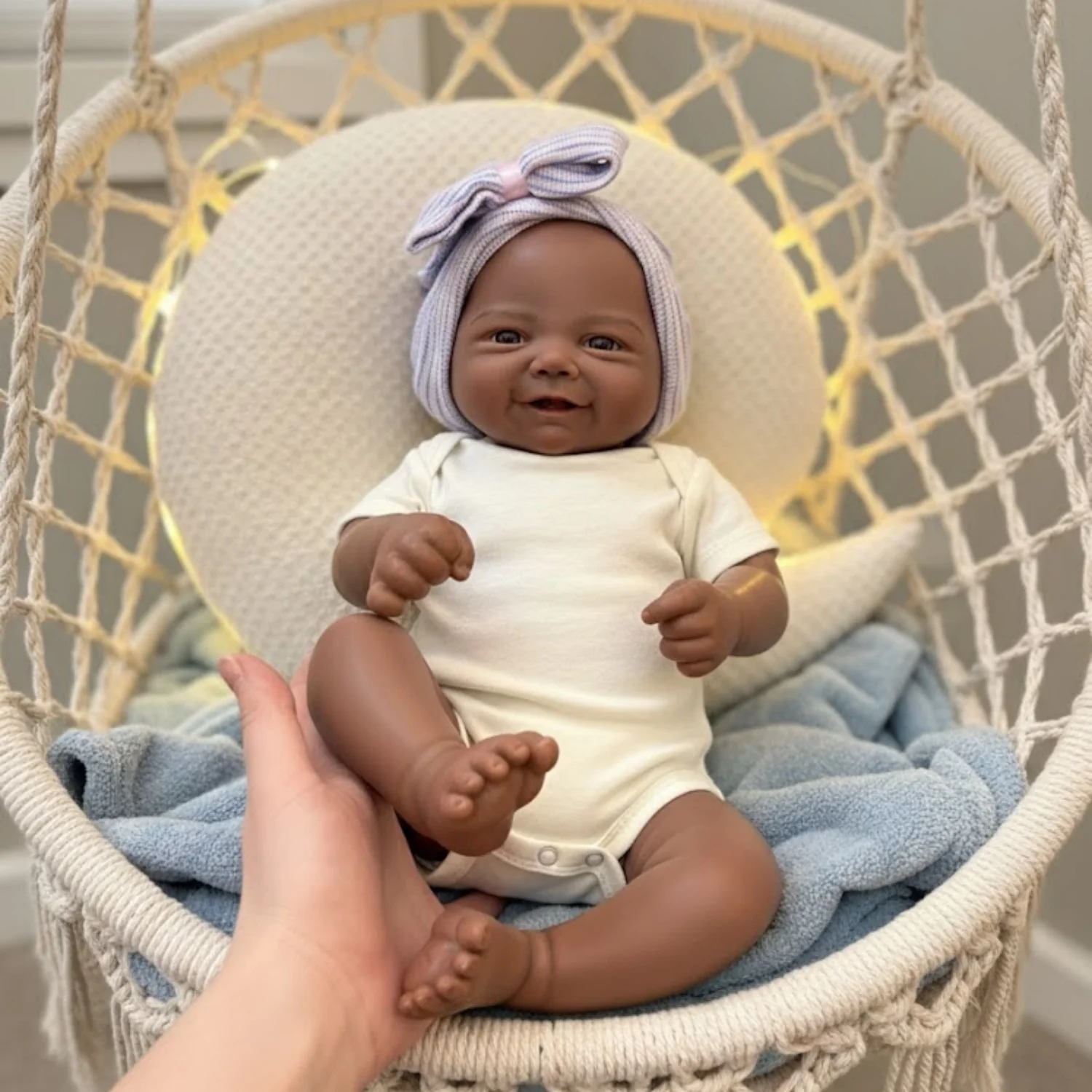 

OtardDolls Open Mouth African Girl 18Inch Dark Skin Vivienne Painted Full Solid Silicone Realistic Reborn Doll Toys For Gifts