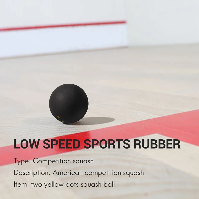 Squash Ball Two-Yellow Dots Low Speed Sports Rubber Balls Professional Player Competition Squash(2 Pcs )