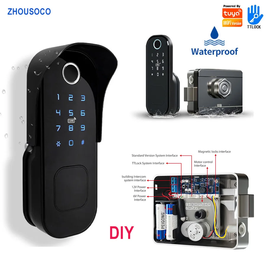 Imagem -01 - Fingerprint Eletrônico Door Lock para Jardim Portão Exterior Bloqueio Tuya App Wi-fi Passcode Rfid Card Keyless Lock Smart Door Lock fingerprint eletronico door lock para jardim portao exterior bloqueio tuya app wi fi passcode rfid card keyless lock smart door lock 01