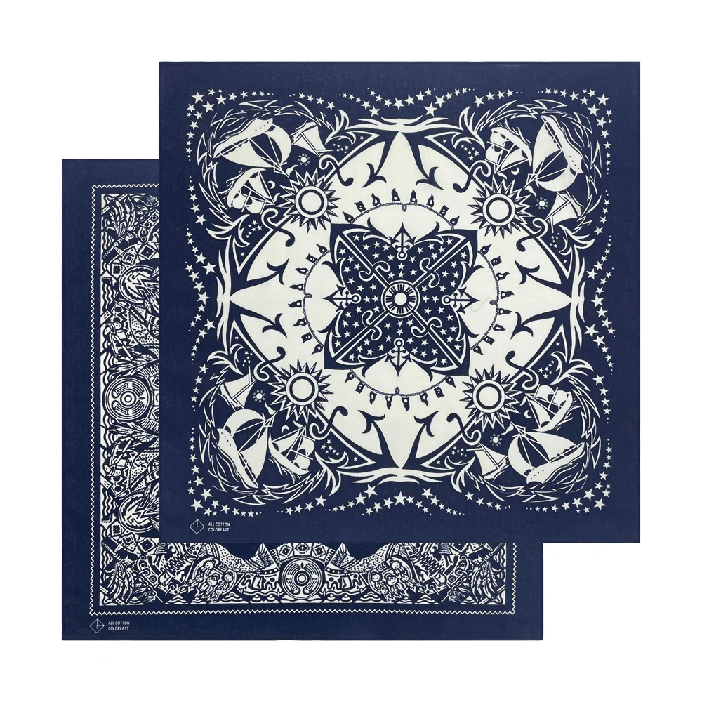 Navy Blue High Quality Hip Hop Cotton Square Scarf Men Sailboat Nautical Bandana Scarf Headband Paisley Gifts For Boys/Girls