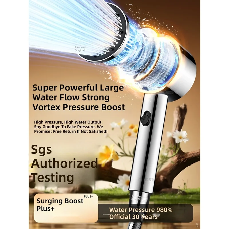 304 Stainless Steel Ultra-Strong Pressurized Shower Head – Bathroom Rainfall Shower, Super-Pressurized, High-Flow Showerhead Set