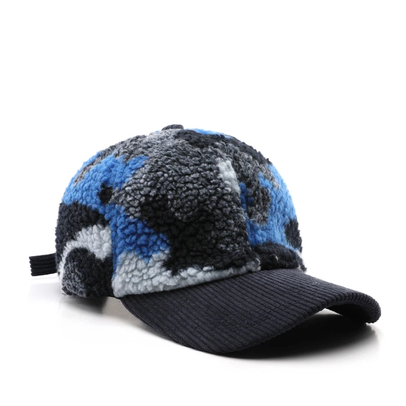 Hat women's autumn and winter color matching plush camouflage solid color light plate baseball cap outdoor men travel cold warm