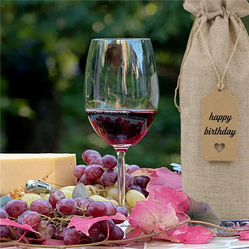 AB42-Burlap Wine Bags Wine Gift Bags With Drawstrings, Single Reusable Wine Bottle Covers With Ropes And Tags (50 Pcs)