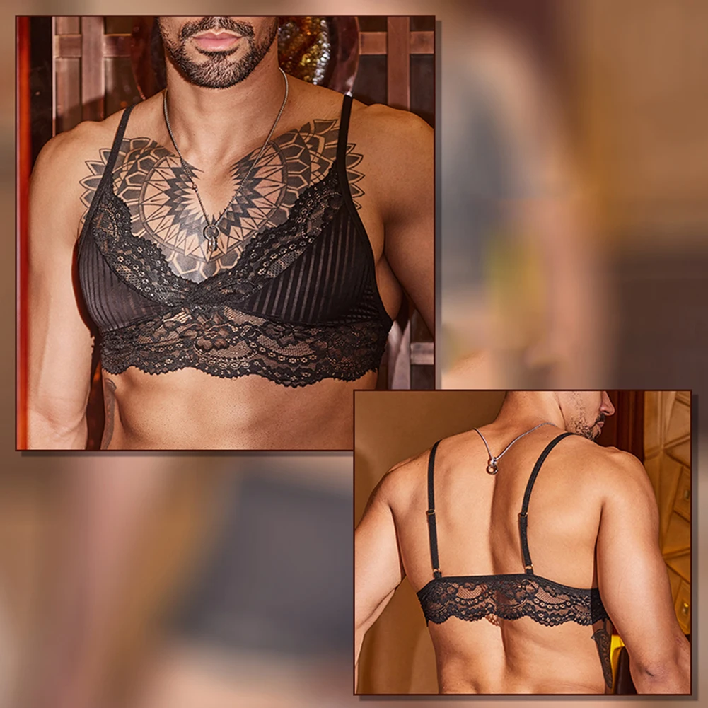 Men Mesh Sexy Knickers Briefs Low Waist Gay Men Sexy Bra Boxer Brief Sheer Lace Underwear Lingerie Low Waist Pouch Panties - Image 4