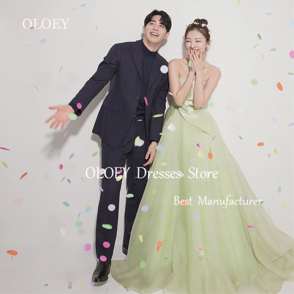 OLOEY Lemon Green Strapless Prom Dress Korea Wedding Photoshoot Floor Length A Line Party Gown Soft Organza Pleats Custom Made