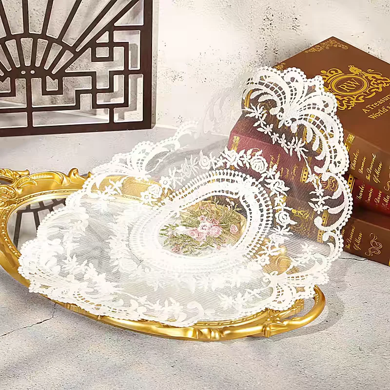 

Vintage Lace Coaster Table Cloth Lace Tablecloth Embroidery Placemat Lace Dust Cover Cabinet Furniture Decoration Accessory