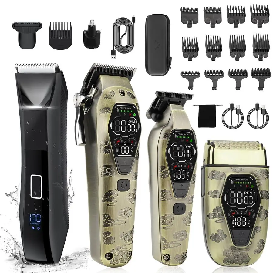 ماكينة تشذيب للرجال ماكينة حلاقة لاسلكية ومقصات حلاقة 3 في 1 للرجال مقاومة للماء والرطب والجاف مع قفل للسفر، LED #1