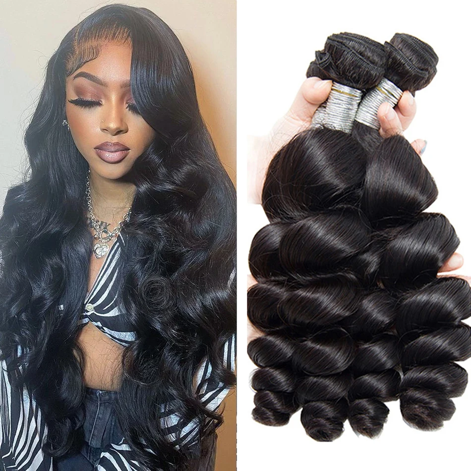 Human Hair Loose Wave Bundles 30Inch Malaysian Human Hair 1/3/4Pcs Bundles Loose Weave Hair Extensions Woman Natural Black Hair