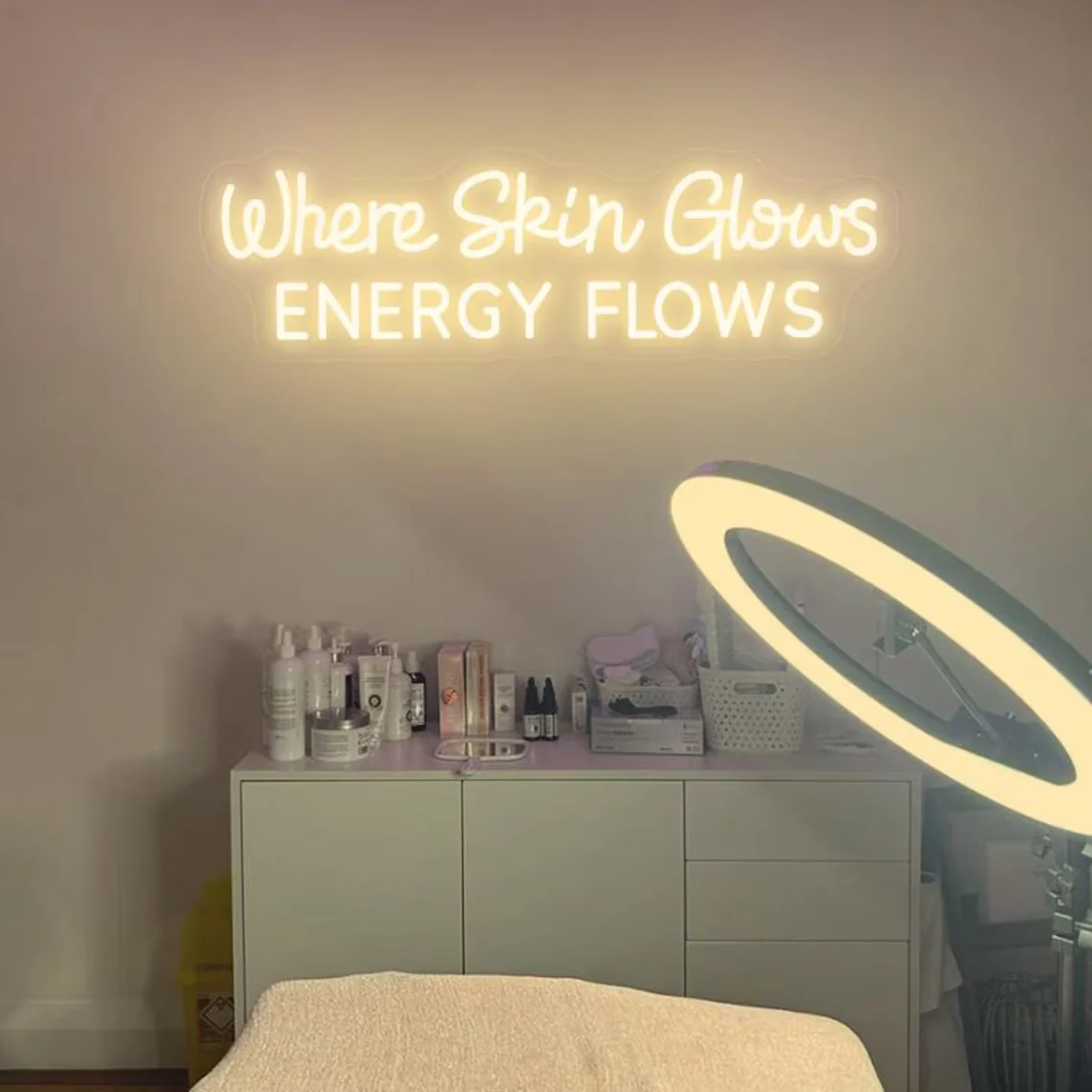 Where Skin Glows Energy Flows Neon Sign, Skin Spa Wall Decor Light, Skincare Room Decor, Beauty Room Salon Studio Business Sign
