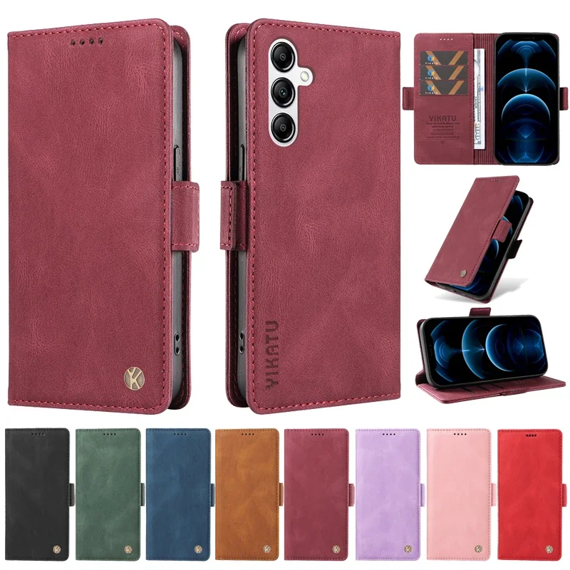 GalaxyM35 Wallet Phone Shell Leather Case on For Samsung Galaxy M35 M55 C55 F55 F15 M15 M62 F62 5G SM-M356 Magnetic Cover Cases