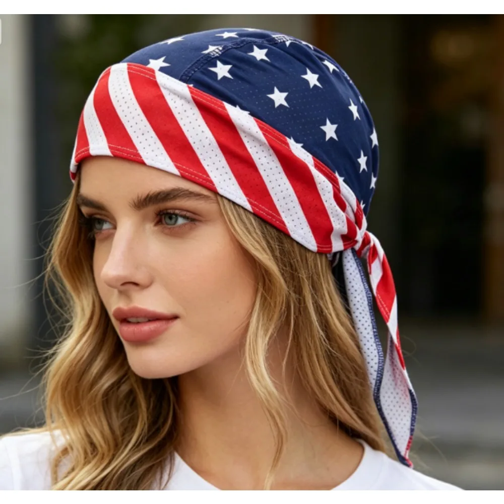 PESENAR  American Flag Mesh Bandana, Breathable Do Rag Head Wrap, Patriotic Independence Day Headwear