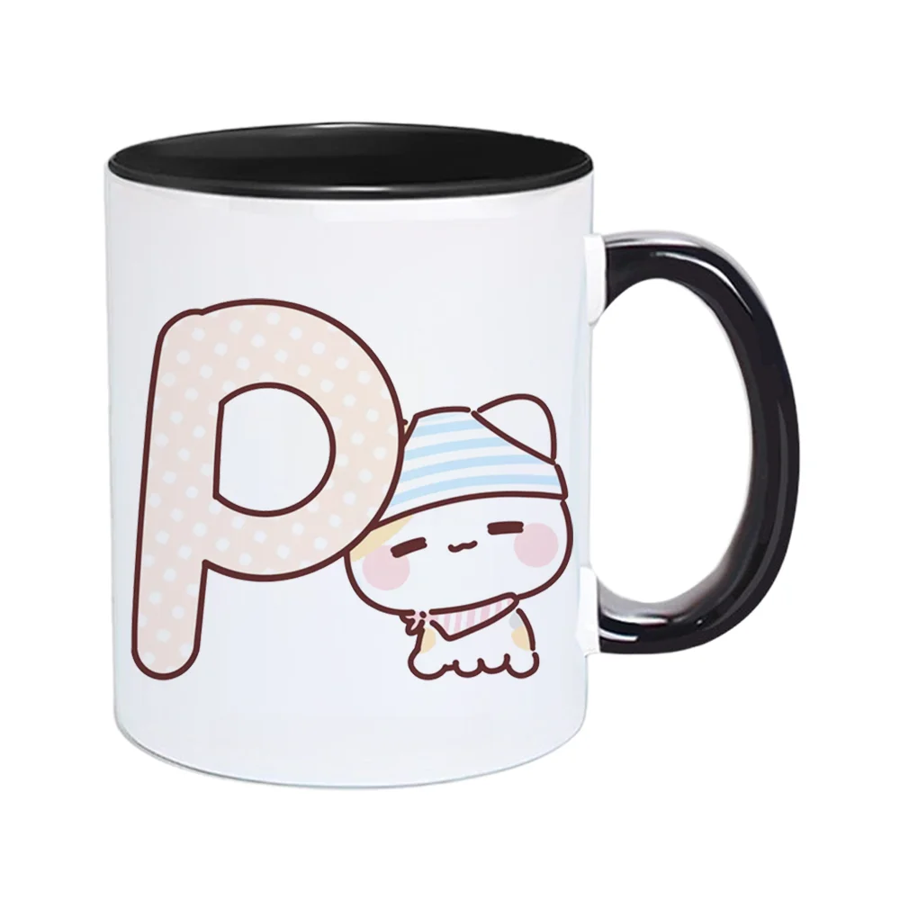 11oz Ceramic Coffee Mug with Cute Cat and Polka Dot P Print Home Use Office Drinking Tableware Birthday Holiday Present Christma