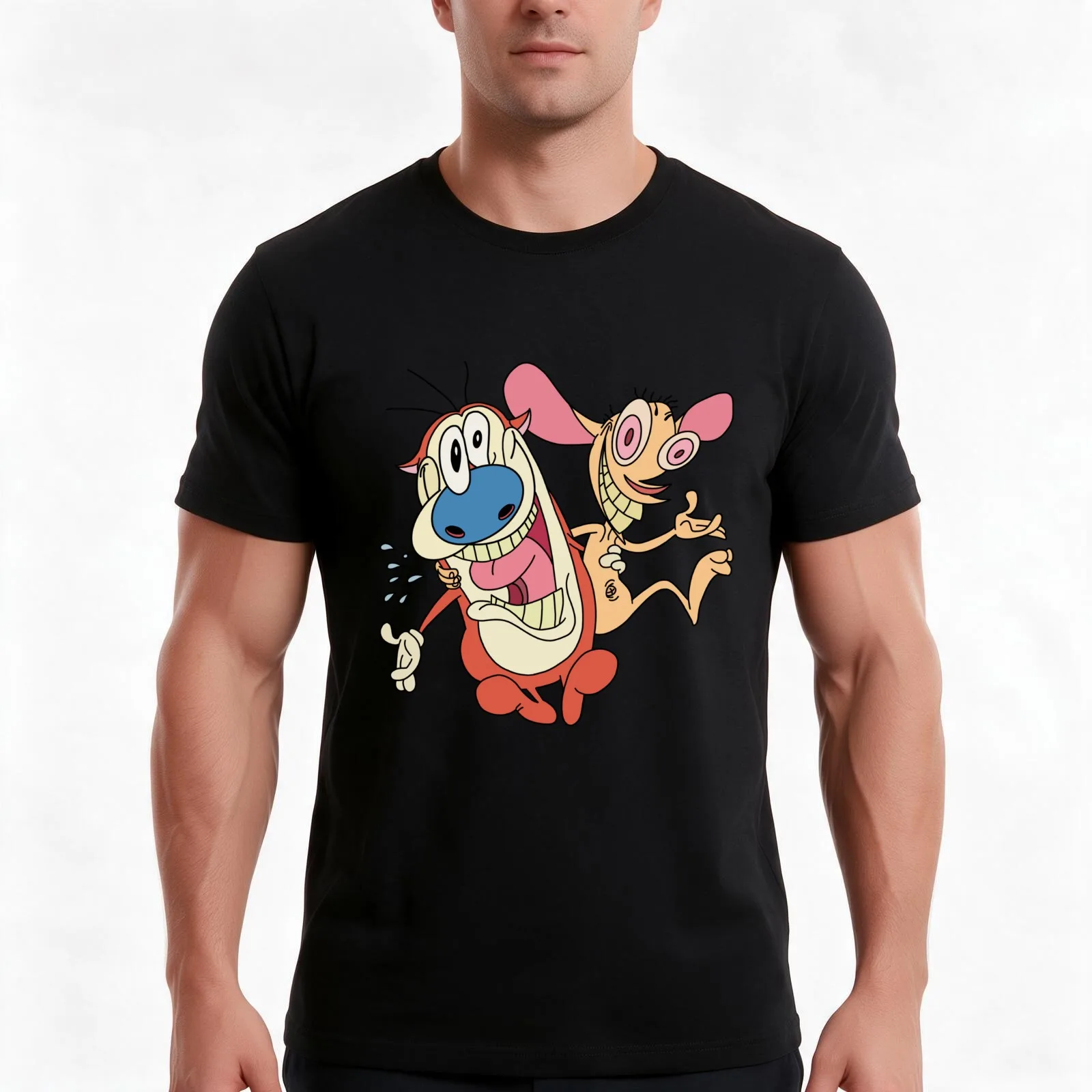 REN AND STIMPY T-Shirt Summer Casual Cotton Tee Oversized Streetwear Tops Vintage Graphic Print Loose Fit Short Sleeve