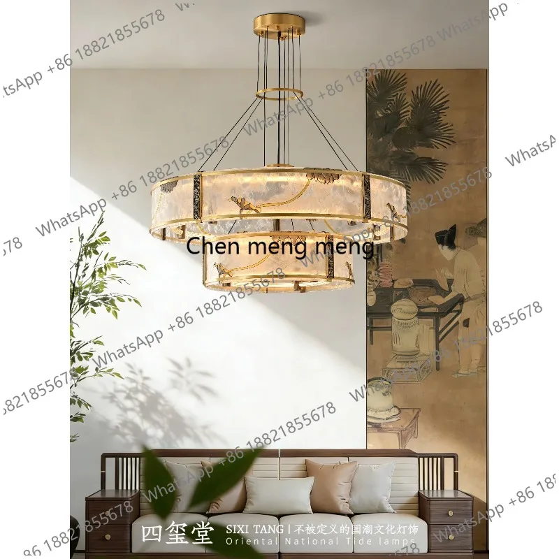 New Chinese living room chandelier full copper enamel color Song style aesthetic bedroom dining room lamp