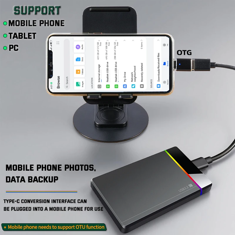 Portable 500GB 2.5 Inch HDD USB 3.2 Type-C External Hard Drive Compatible with Desktop Laptops Mobile Phones And Tablets