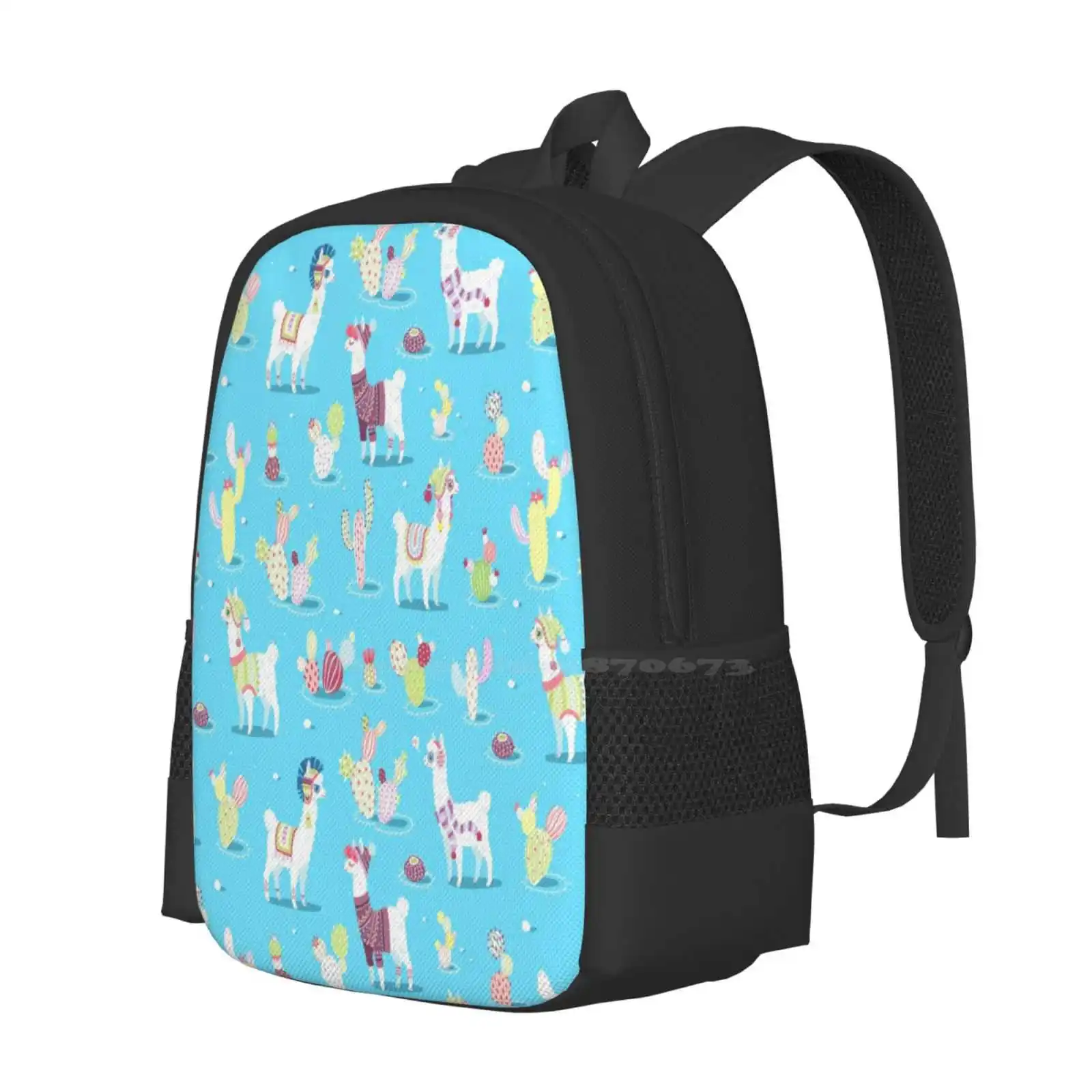 Alpaca Pattern Backpacks For School Teenagers Girls Travel Bags Alpaca Llama Cactus Wool Hat Sweater Cute Kawaii Doodle Pattern