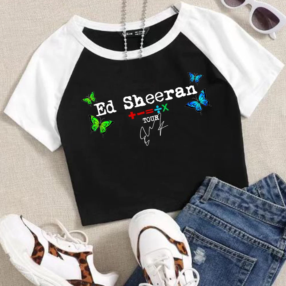 

Ed Sheeran Mathematics 2024 Tour Crop Tops T-Shirt Girls Fashion Women O-Neck Short Sleeve Fans Gift T-shirt