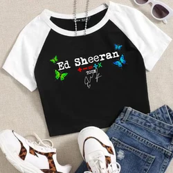 Ed Sheeran Mathematics 2024 Tour Crop Tops T-Shirt Girls Fashion Women O-Neck Short Sleeve  Fans Gift T-shirt