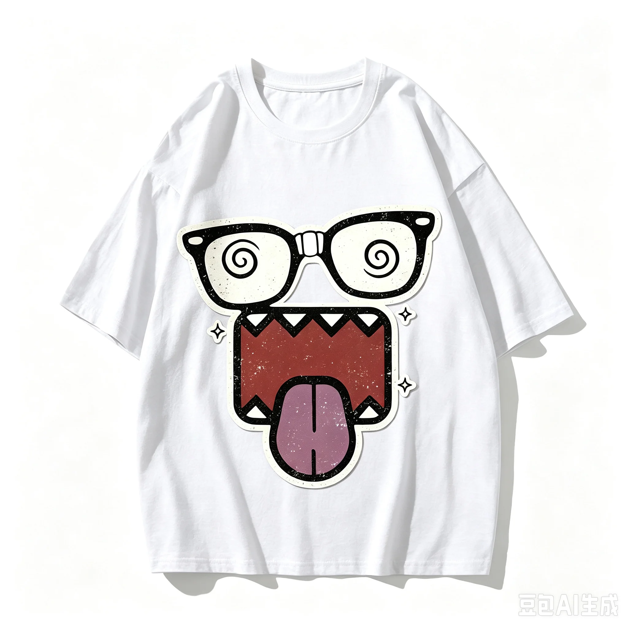 Men Crazy Cartoon Face T‑Shirt Vintage Grunge Sticker Style Graphic Print Short‑Sleeve Cotton Casual Street Tees
