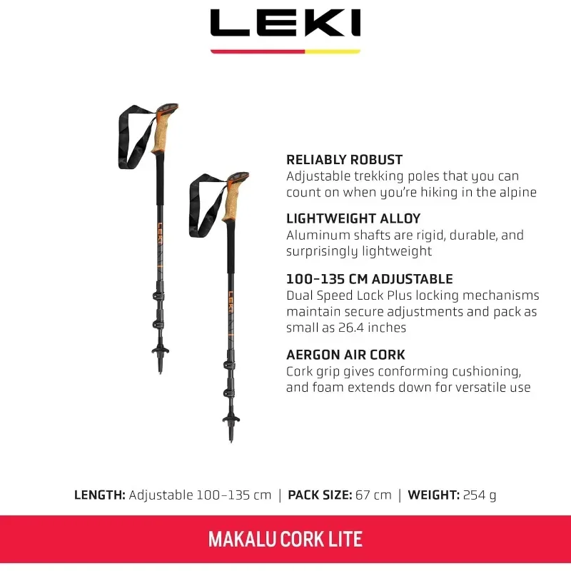 

LEKI Makalu Cork Lite Алюминиевые регулируемые легкие прогулочные палки для треккинга и пеших прогулок