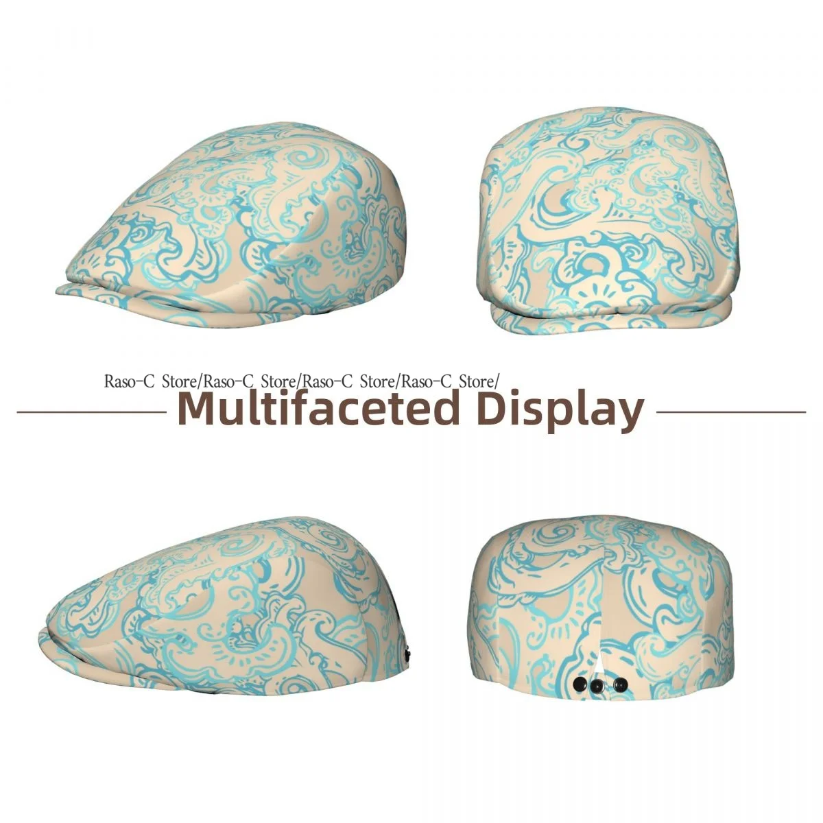 Unisex Adult Forward Peaked Cap Vintage Floral Oriental Geometric Pattern Newsboy Flat Cap Casual Streetwear Ivy Driving Hat