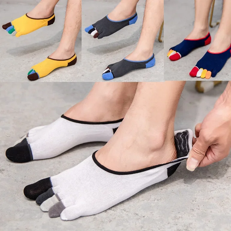 

3 Pairs Summer Men Toe Socks Invisible Boat Socks Five Fingers Pure Invisible Cotton Novelty Socks