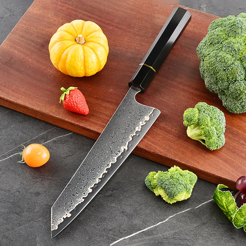 8 Inch Kiritsuke Knife 73-Layers Tricolour Copper Damasus Steel Blade Chef Cleaver Slicing Japanese Kitchen Knives Ebony Handle