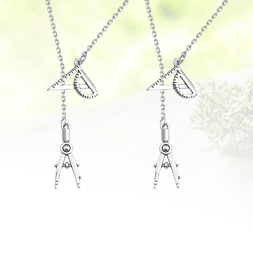 2Pcs Creative Engineer Necklace Alloy Compasses Ruler Pendant Student Gift Jewelry Decoration Creative Necklace