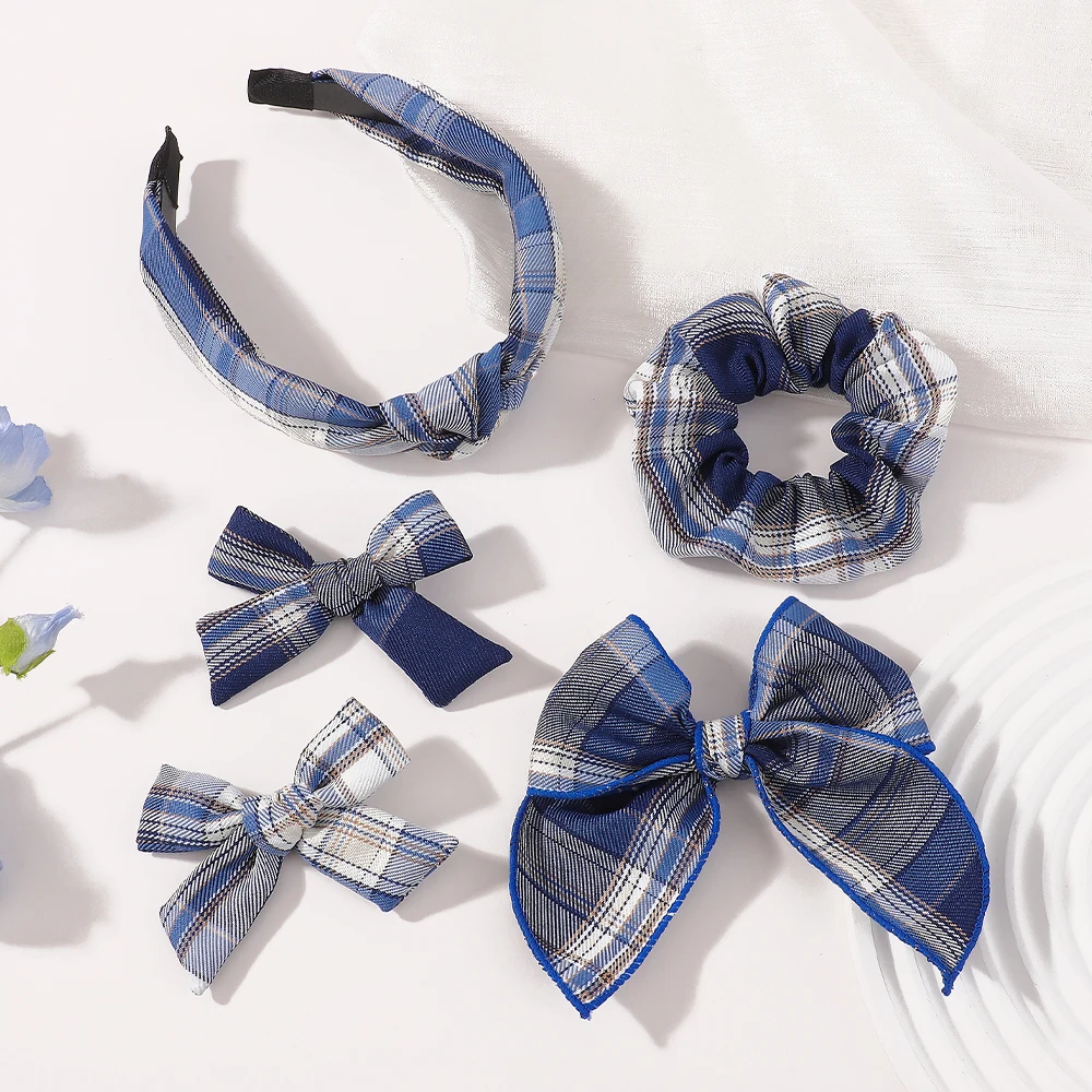 

5 шт./компл., синие полосатые банты для детей, повязка на голову для девочек, модная повязка на голову, элегантные заколки для волос, аксессуары для волос