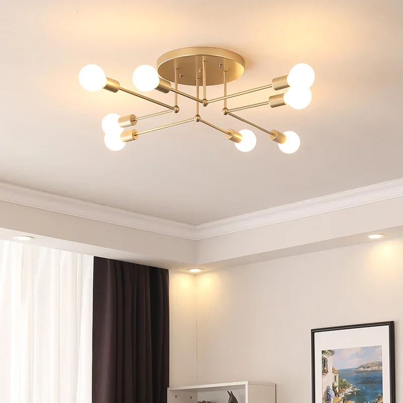 

Nordic Creative Ceiling Lamp Minimal Postmodern Iron Lamps Black Gold Bedroom Study Living Room LED Ceiling Lamp