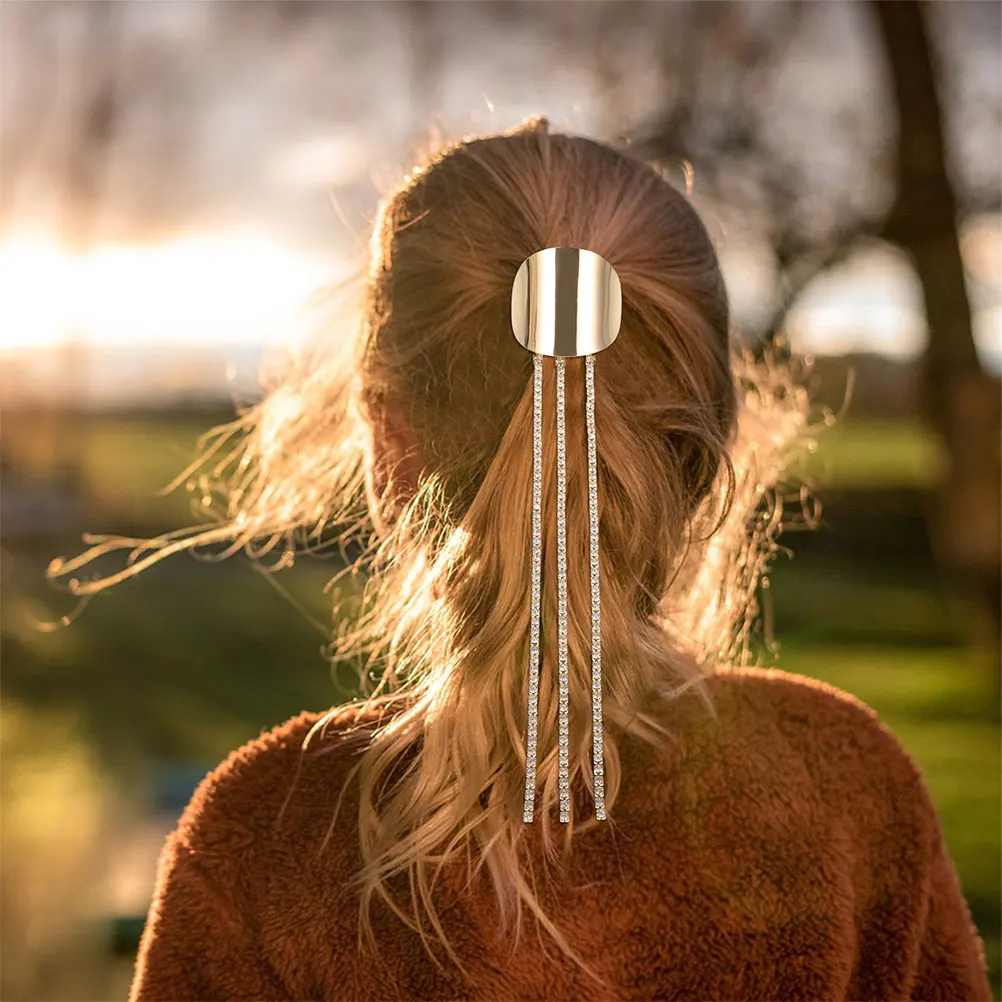 

2pcs Glamorous Water Rhinestone Ties For Women Elastic Stylish Accessories Tassel Decorated Elegant Ponytail Holders For Thin