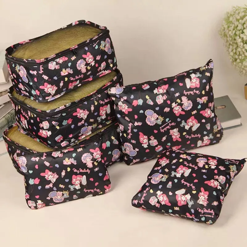 6pcs Sanrio hello kitty storage bag cartoon Melody travel bag storage bag clothing handbag coin purse card holder cosmetic bag