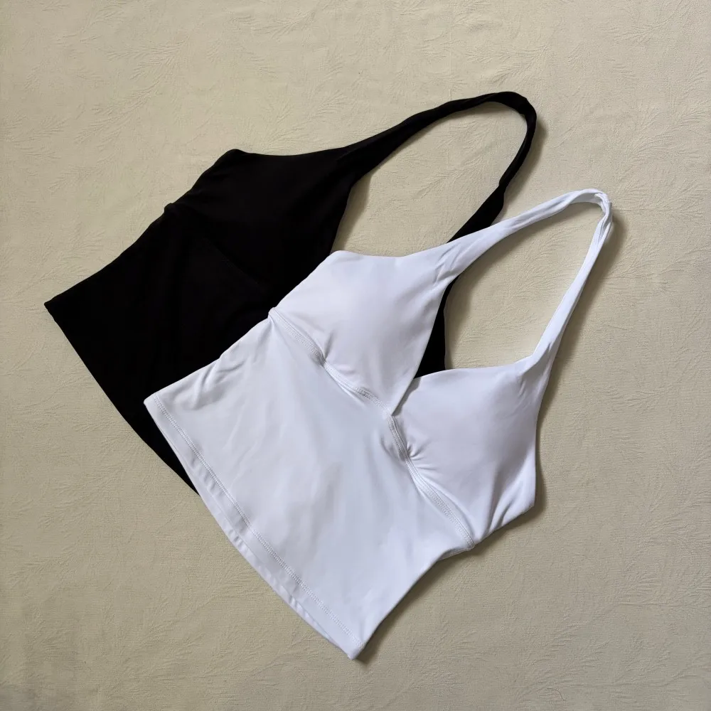 Logo V-neck Hanging Neck Vest with Chest Mat Yoga Clothes Running Sports Fitness Yoga Sexy Vest for Women view 2