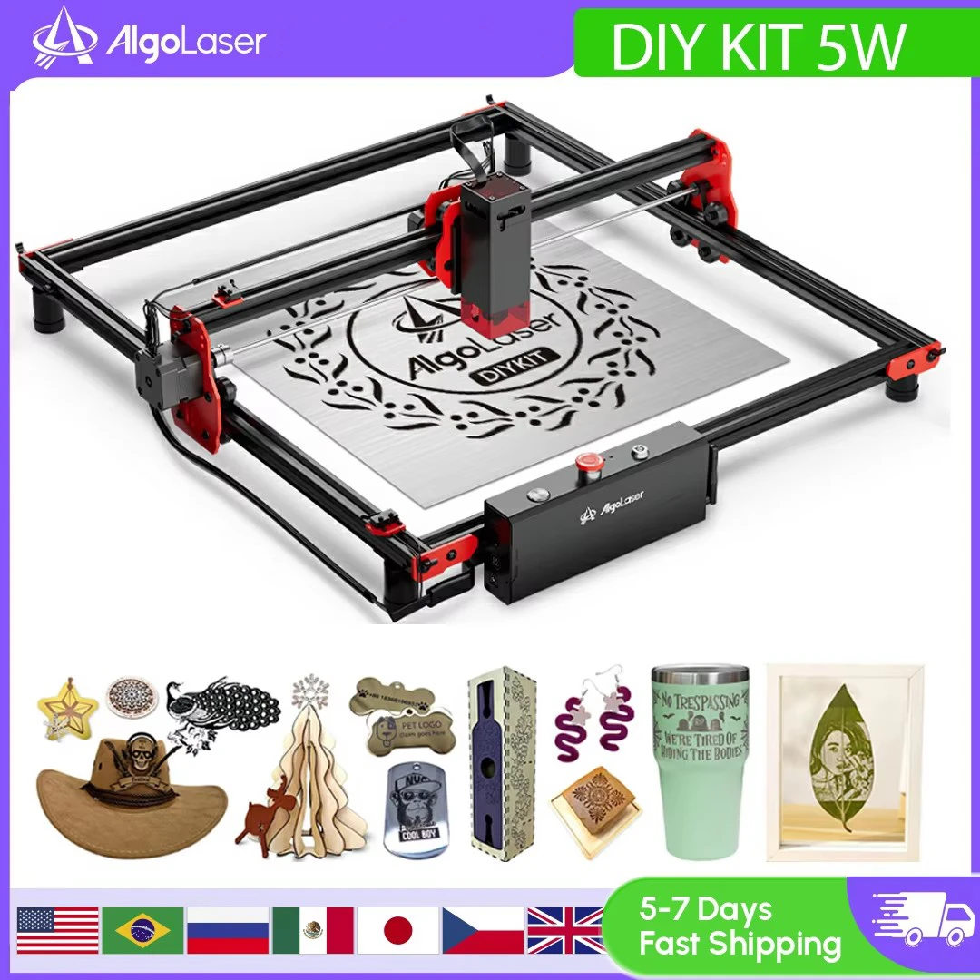 

DIY KIT 5W Лазерный гравировальный станок с ЧПУ Высокоточный лазерный резак и гравер для собачьей бирки Кожа Металл Дерево Акрил Работа DIY