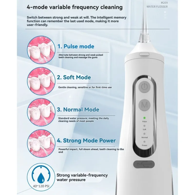 B47B-Water Flosser Cordless Oral Irrigator Teeth Cleaner Picks Portable Rechargeable 310Ml Water Tank Water Proof