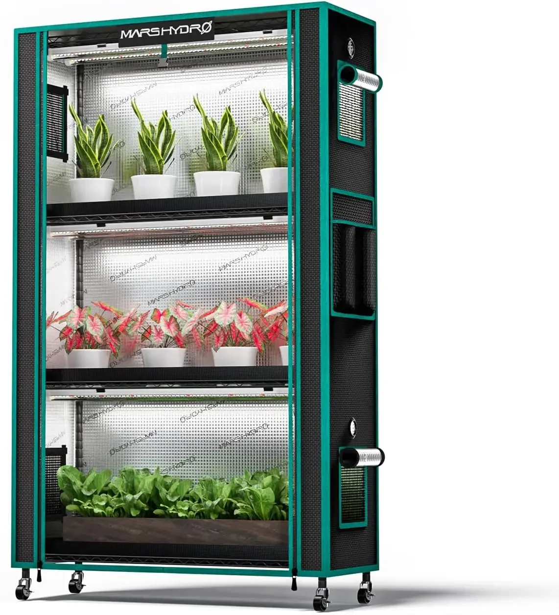 4 Tier Plant Stand with Grow Lights Indoor Greenhouse Shelf | 6 Full Spectrum LED Lamps (150W, 3ft) & Grow Tent | for Vegetables