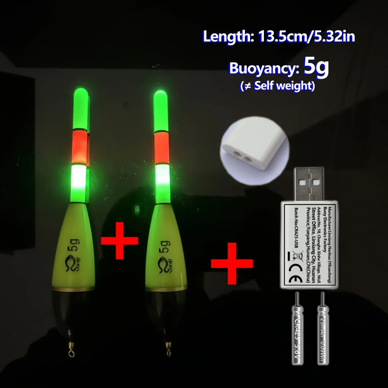 Bite Float New 2PCS Electronic Float with CR425 Rechargeable Set Fishing Night Light High visibility Carp Bold tail design view 2