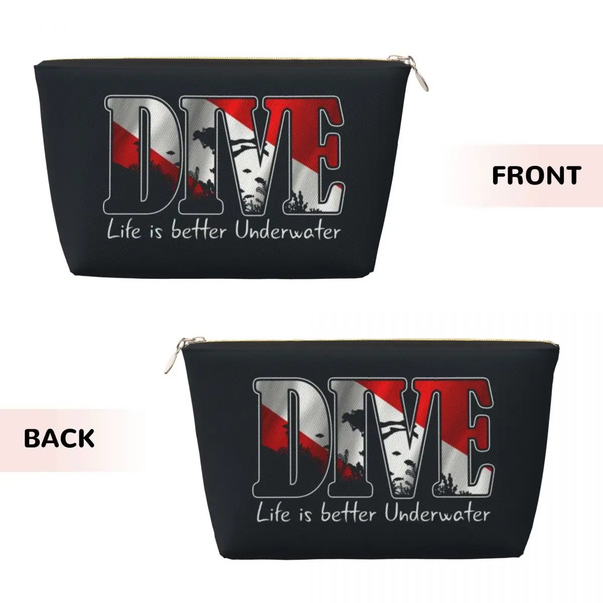 Custom Scuba Diving Cosmetic Bag Women Cute Large Capacity Life is Better underwater Makeup Case Beauty Storage Toiletry Bags