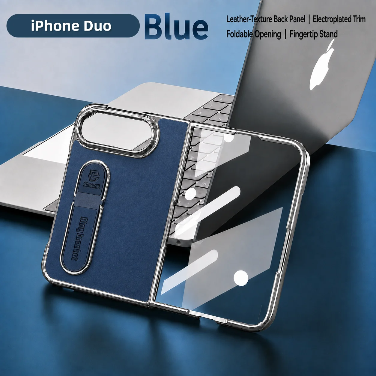 For Iphone Duo Phone Case With Holder Protective Shell Front Protection Glass Film Shockproof Plating Solid Color Back Cover