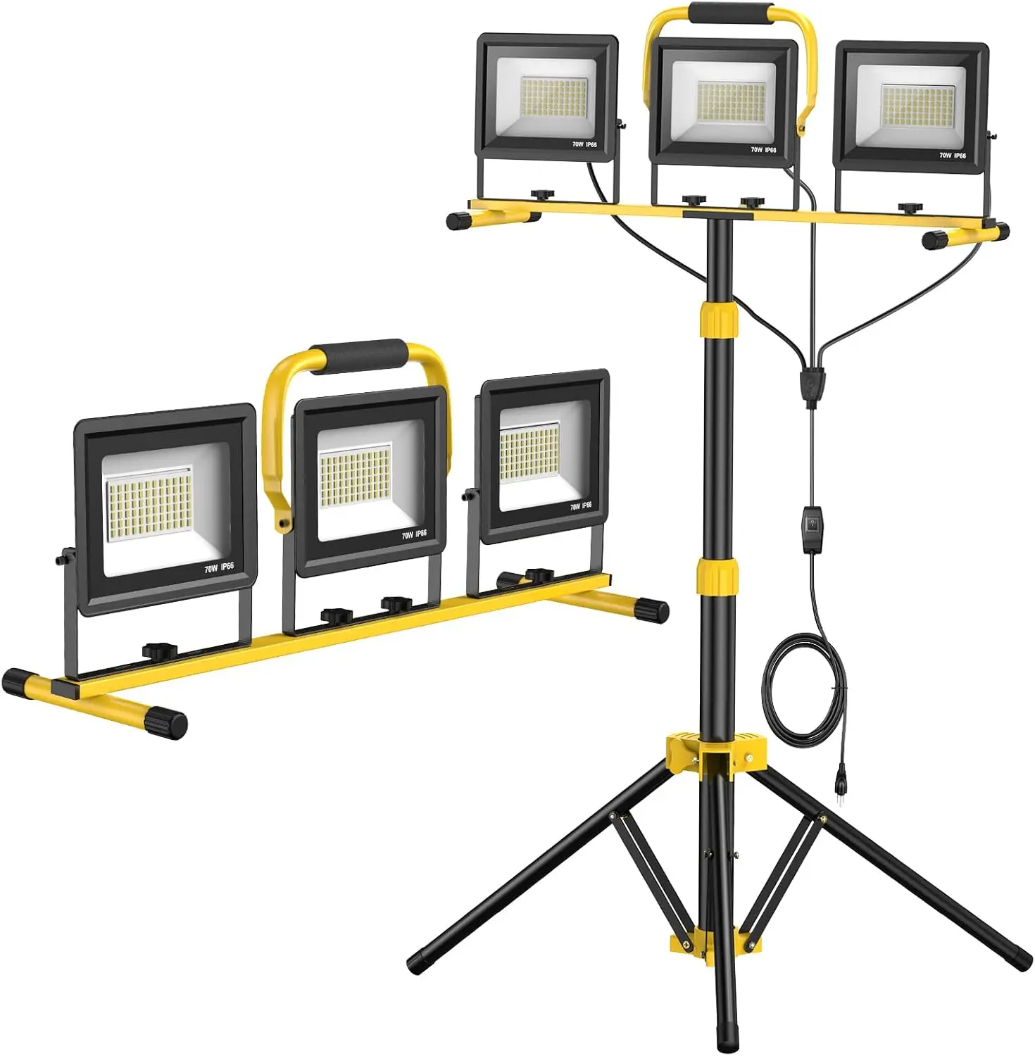 

LED Work Light with Stand, 21000 Lumen, 3-Head Adjustable, Waterproof Foldable Tripod, Extended Cord for Job Sites, Workshops
