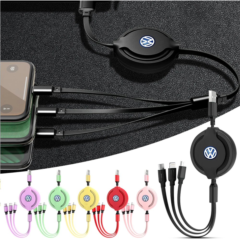 3 in 1 Fast-charging IPhone Huawei Samsung Phone USB Charging Cable For Volkswagen Golf Caddy Passat GTI Lavida Sagitar Tiguan