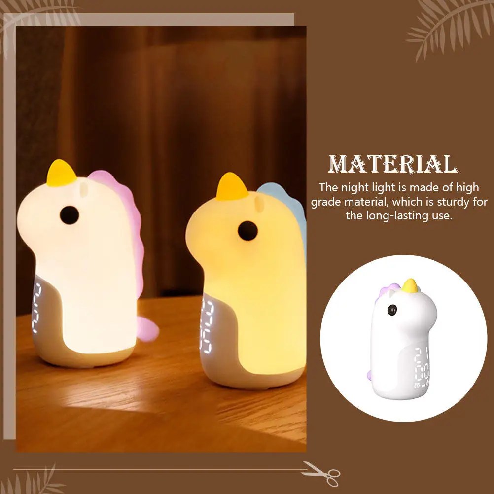 Silicone Unicorn Night Light LED Bedside Lamp Soft Dimmable Light Digital Alarm Clock Creative Bedroom Night Lamp for