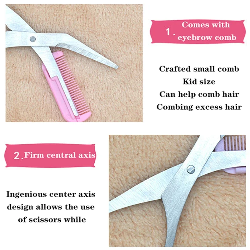 1pcs 3 Colors Eyebrow Trimmer Scissors with Comb Eyelash Hair Scissors Stainless Steel Eyebrow Razor Grooming Wenkbrauw Trimmer