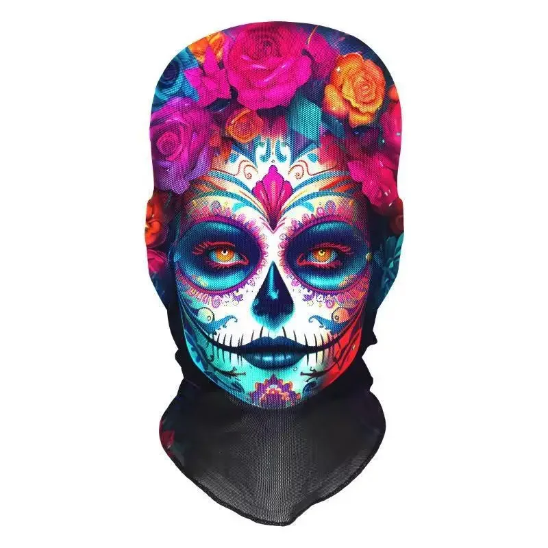 Halloween Skelett Maske elastische Mesh Kapuze gruselige Party Cosplay Prop atmungsaktive Gesichtsbedeckung Kapuze
