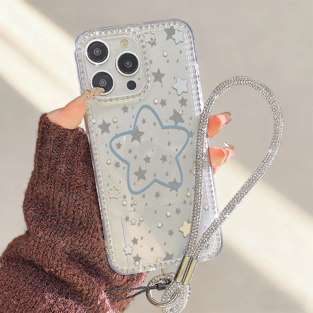 Luxury Bling Glitter Star Starry Sky Clear Phone Case For iPhone 11 Case iPhone 16 15 14 13 12 17 Pro Max Diamond Border Covers