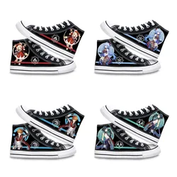 Game Genshin Impact Cosplay Shoes Morax Diluc Ragnvindr Kell Hutao Keqing Cartoon Printed High Top Cloth Shoes Flat Sneakers