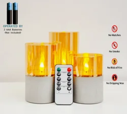 LED Candles with Faux Cement Base - Battery Operated Candle Set with 10 Key Remote Control For Patio,Outdoor Camping, Bathing,